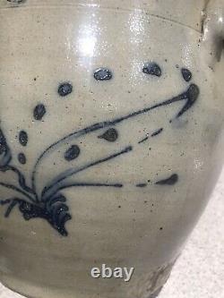 W Roberts 3 Gallon Ovoid Stoneware Jar Crock Cobalt Dragonfly Bee NY New York