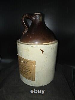 West End Boston Mass 1 Gal Stoneware Crock Whiskey Jug with Paper Label @R