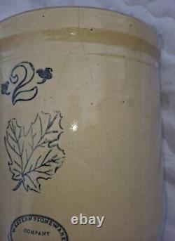 Western Stoneware 2 Gallon Crock Maple Leaf Monmouth Vintage Antique 9