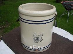 Western Stoneware Blue Cobalt Striped 8 Gallon Crock Water Cooler Jar Jug Signed