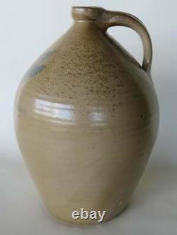 Wonderful Stoneware Ovoid Jug, Folky Chicken with Extended Wings Pecking at Corn