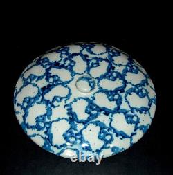 XLG 11 1/2 Blue & White Stoneware Crock Lid (1895 1920) Spongeware Sponged