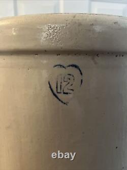 XL Antique Primitive Stoneware Crock 12 Gallon with Blue Heart for Pickling